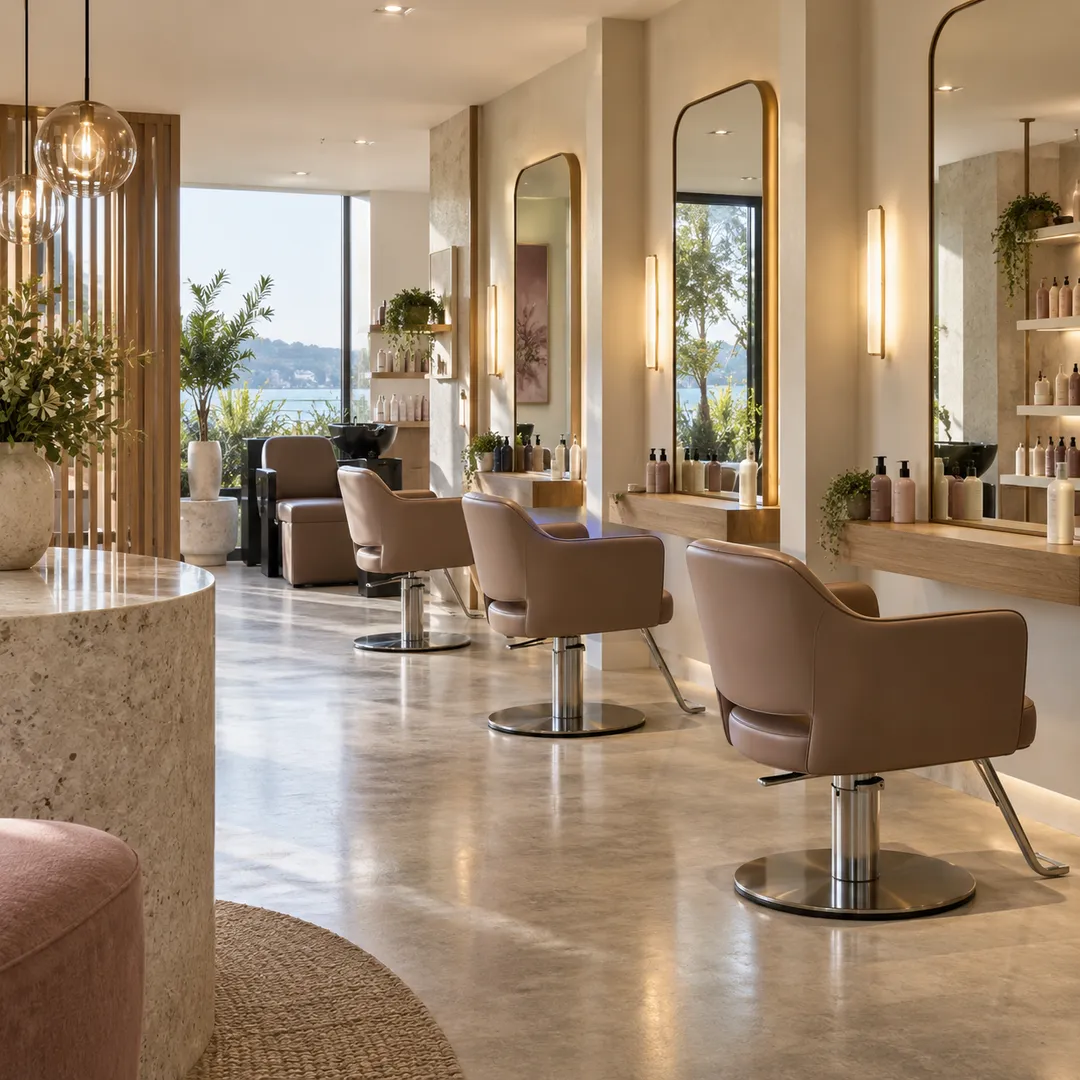 A bright salon floor with styling chairs
